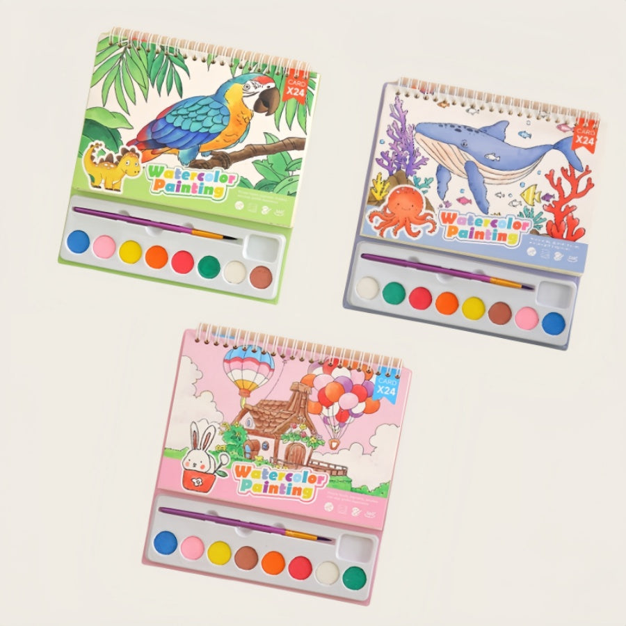 Cartoon watercolor painting set of 8 colors color diy art sketchbook children students watercolor painting toys