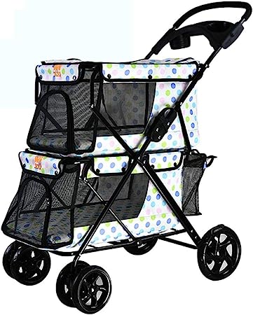 Double Pet Stroller Dog/cat Trolley Foldable Tear-Resistant 360° Rotating Front Wheel for Animal Sports Car.