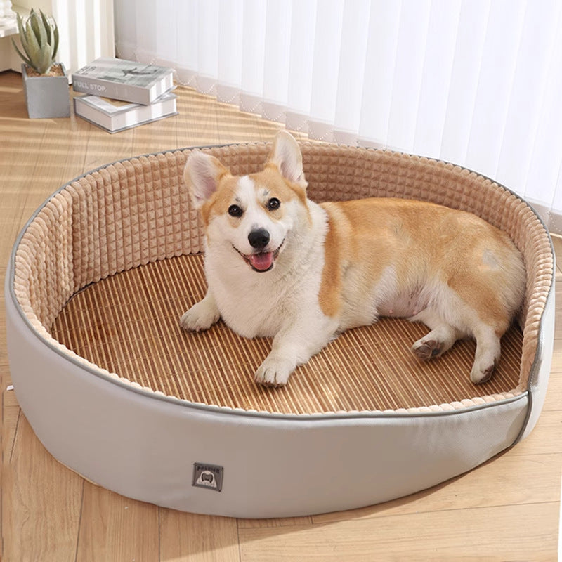 What an amazing dog bed! It has a slanted - opening design, keeping large - breed dogs warm in winter. It's detachable for easy cleaning, adored by Corgis, and suitable for all seasons