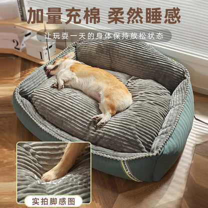 Hurry and Grab! This dog bed features a thick backrest and an eye - catching color - blocking design. It's the perfect warm haven for large - breed dogs like Golden Retrievers during winter