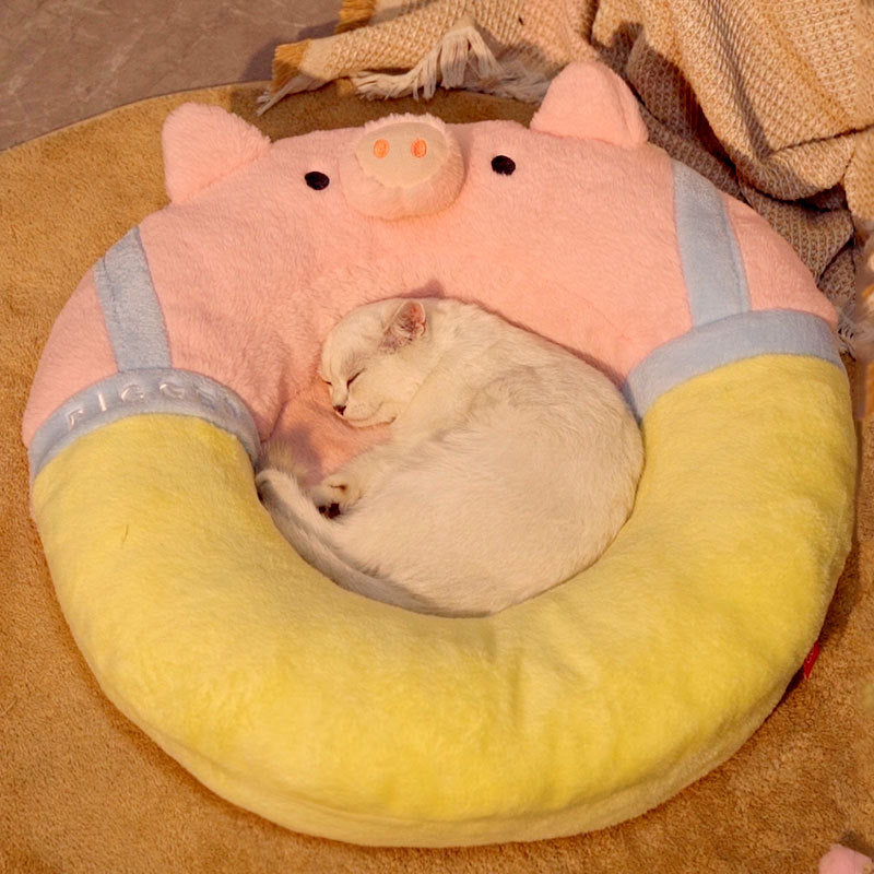 Cute Pink Pig - themed Donut - shaped Cat Bed: A Winter Warmth Must - have for Kittens and a Cozy All - season Cat Bed