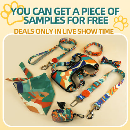 Colorful checkered dog leash collar set of 7 pieces