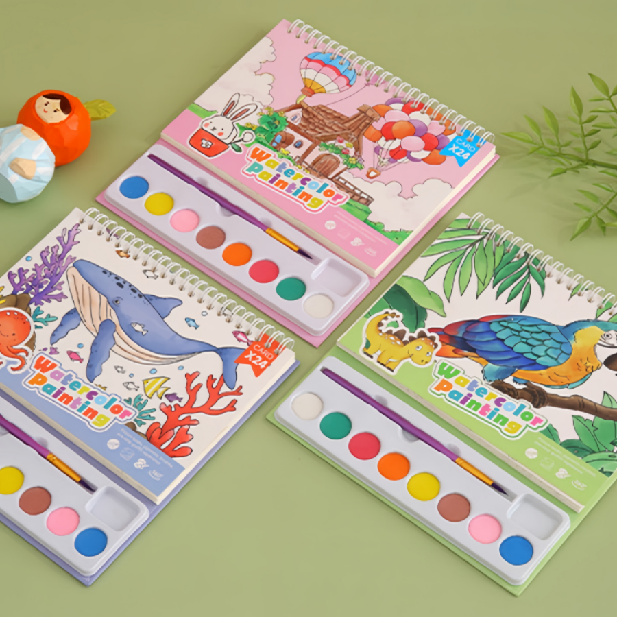 Cartoon watercolor painting set of 8 colors color diy art sketchbook children students watercolor painting toys