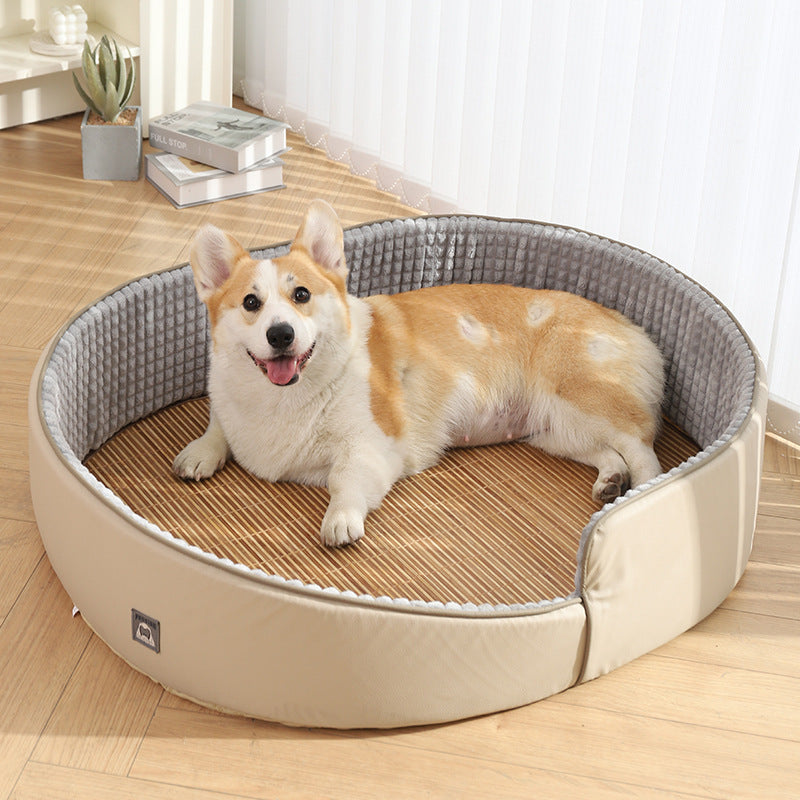 What an amazing dog bed! It has a slanted - opening design, keeping large - breed dogs warm in winter. It's detachable for easy cleaning, adored by Corgis, and suitable for all seasons