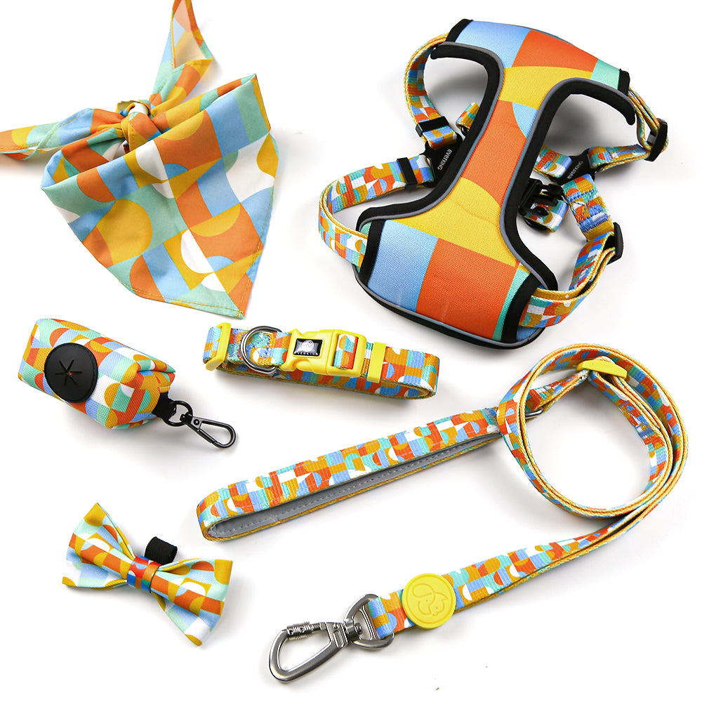 Checkered Dog Traction Rope Collar Set of 7