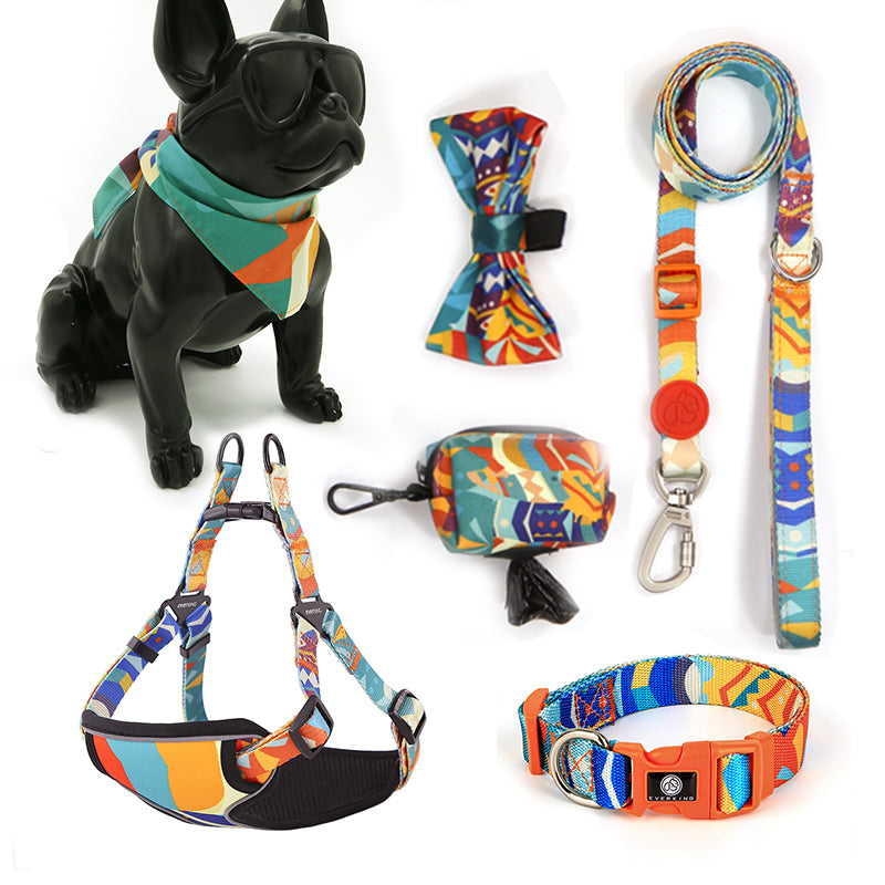 Colorful checkered dog leash collar set of 7 pieces