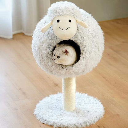 Cat Climbing Frame,Cat Litter Bed,Multi-Purpose Cat Tree Tower Cat Scratching The Nest,Closed Lamb Shape Cave Design,Kitten Game House