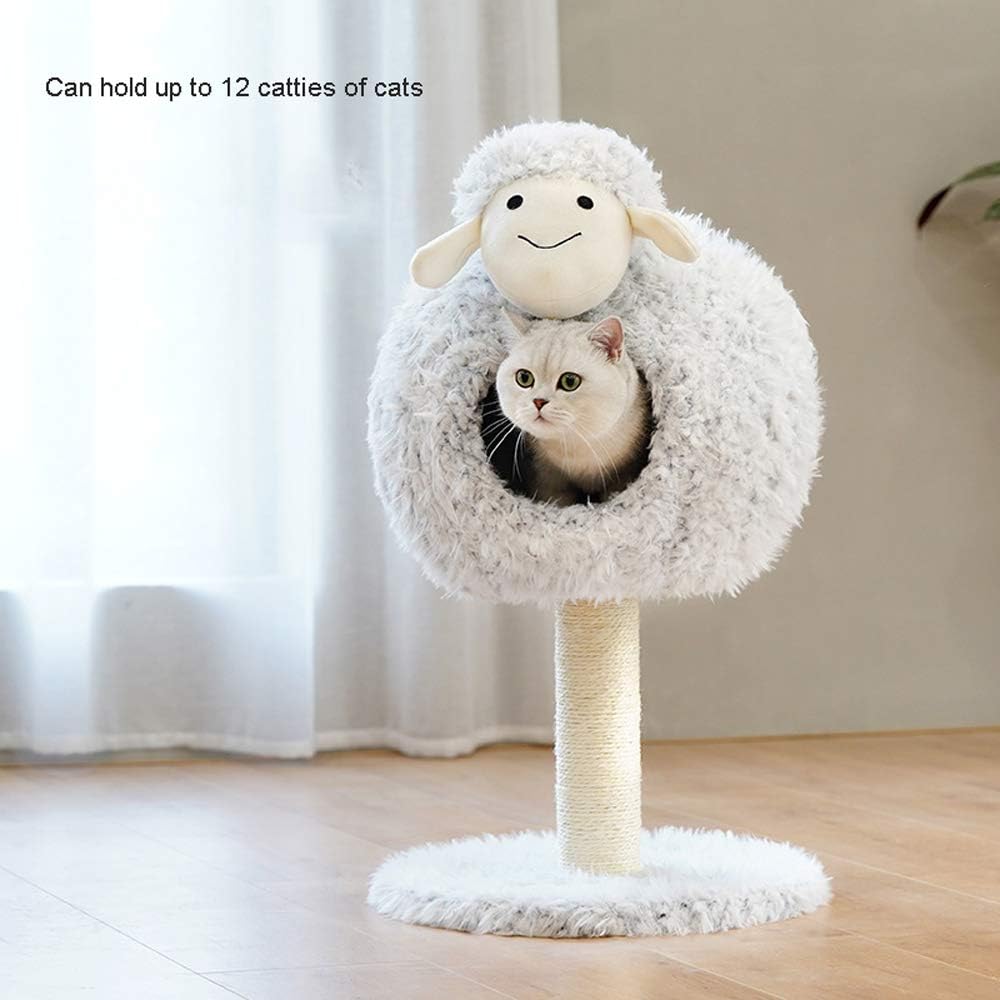 Cat Climbing Frame,Cat Litter Bed,Multi-Purpose Cat Tree Tower Cat Scratching The Nest,Closed Lamb Shape Cave Design,Kitten Game House