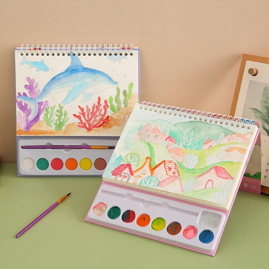 Cartoon watercolor painting set of 8 colors color diy art sketchbook children students watercolor painting toys