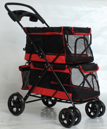 Double Pet Stroller Dog/cat Trolley Foldable Tear-Resistant 360° Rotating Front Wheel for Animal Sports Car.