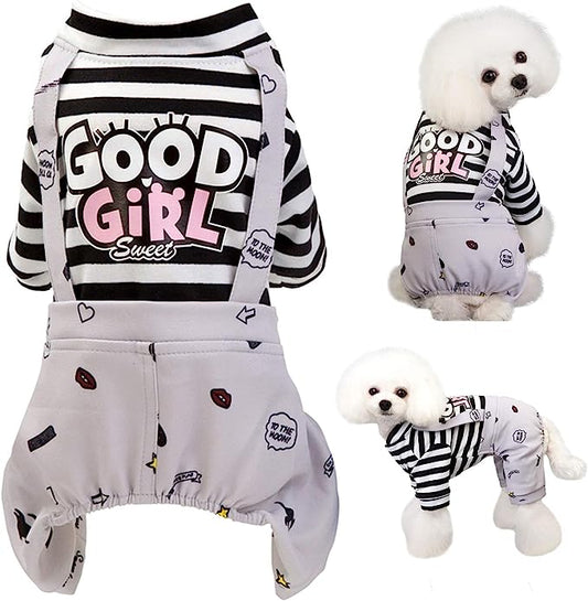 Dog Clothes Striped Onesie Puppy Shirt, Cute Dog Pajamas Bodysuit Coat Jumpsuit Overalls Soft Comfort Pjs Apparel Costume, Dog Outfit for Small Medium Large Dogs Cats Kitten Boy Girl