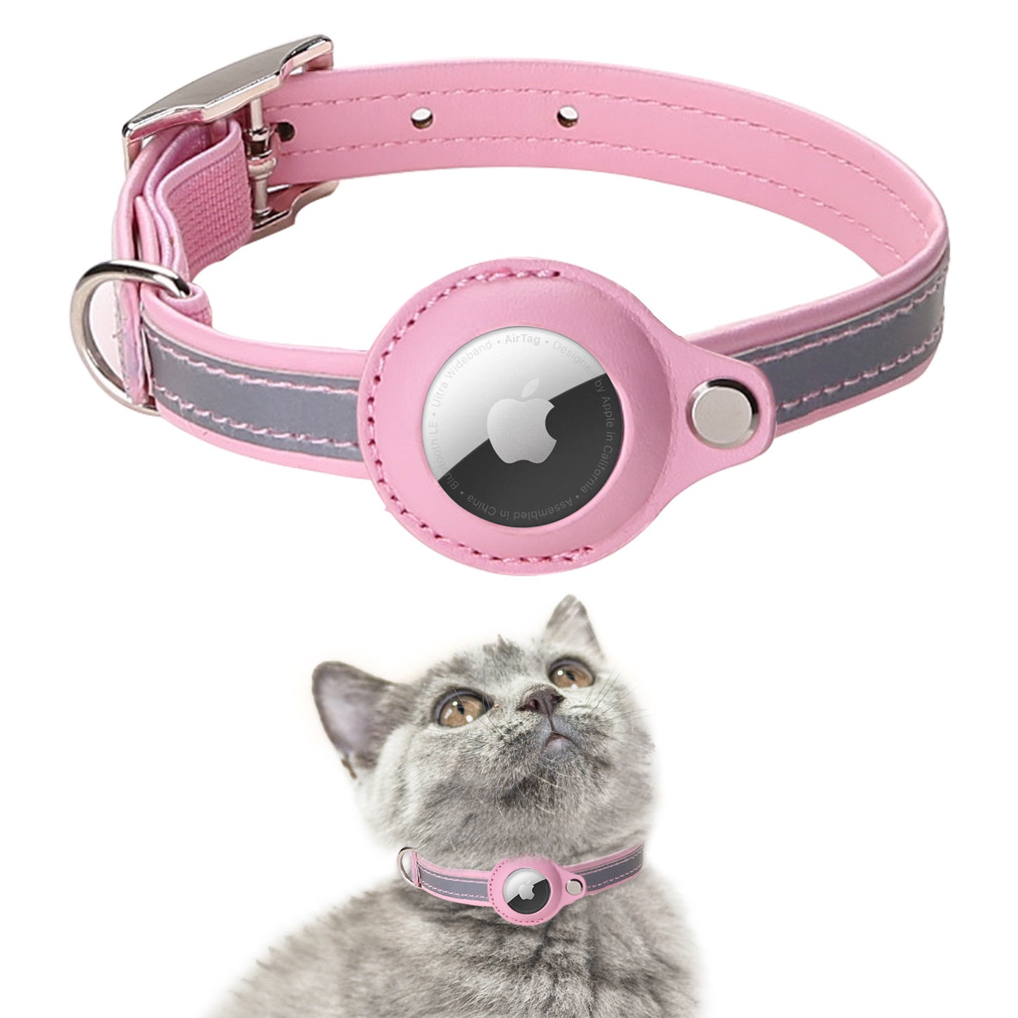 Airtag Cat Collar, Cat Collar with Bells, Reflective GPS Cat Collar, Anti-Lost Cat Tracker Collar Adjustable Leather Cat Collar for Boy Girl Cats or Small Dogs, Kittens and Puppies