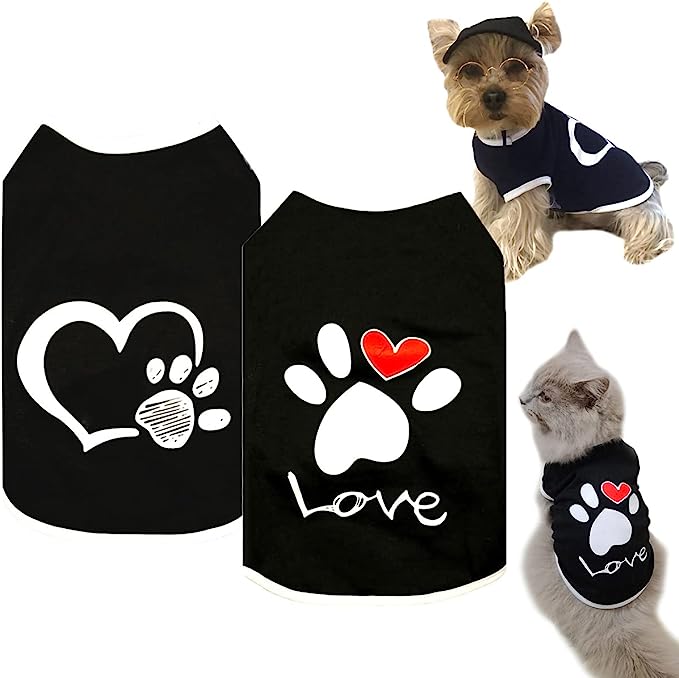 Dog Shirt Puppy Vest, 2 Pack Pet Clothes Doggy Tshirt Costume, Dog Outfit for Small Extra Small Medium Large Boy Girl Dogs Cats Kitten, Cotton Clothing Apparel Soft and Breathable