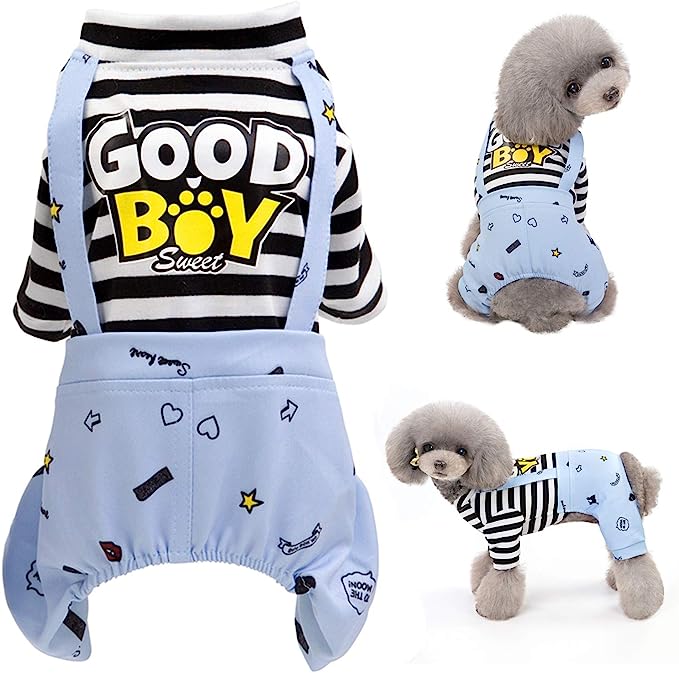 Dog Clothes Striped Onesie Puppy Shirt, Cute Dog Pajamas Bodysuit Coat Jumpsuit Overalls Soft Comfort Pjs Apparel Costume, Dog Outfit for Small Medium Large Dogs Cats Kitten Boy Girl