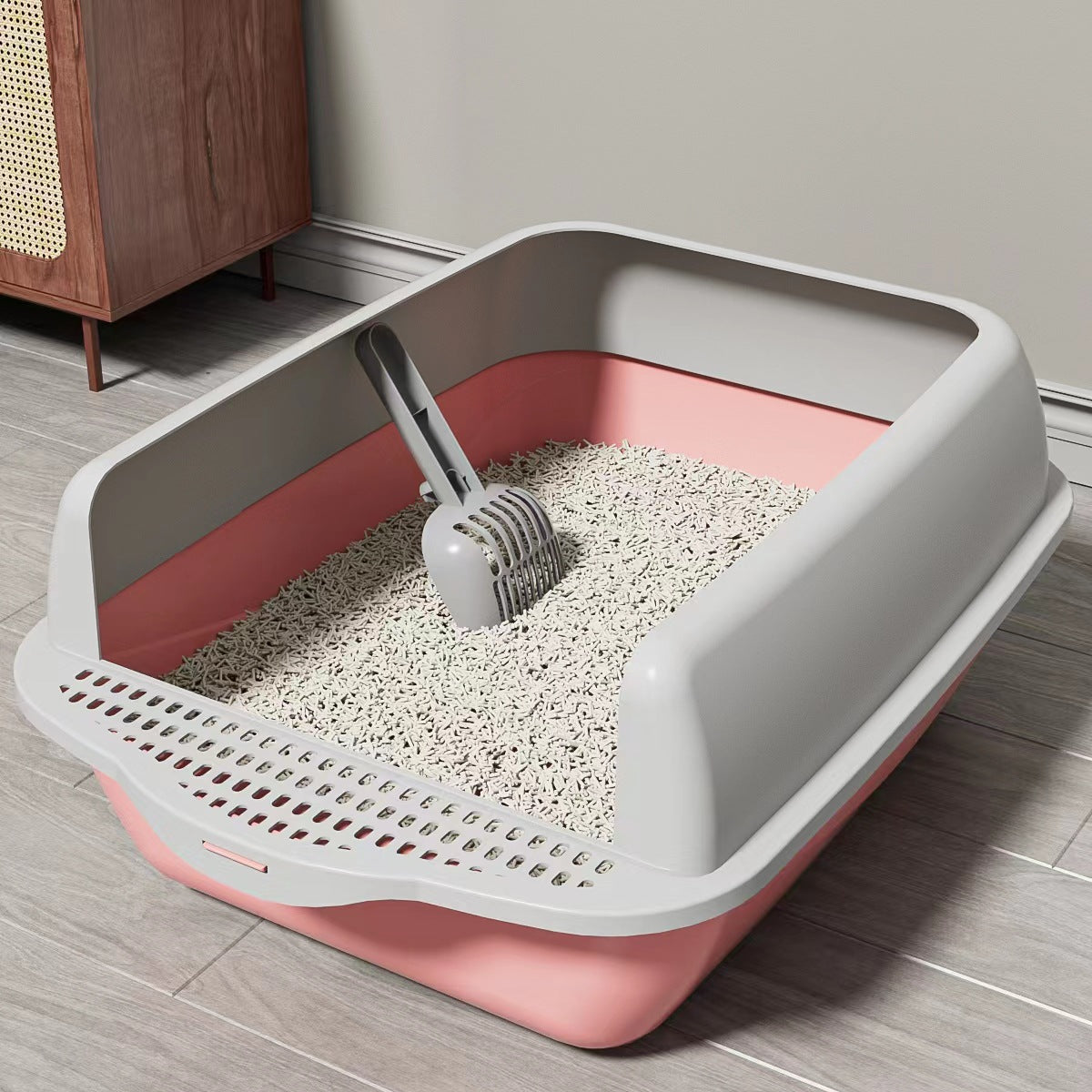 Semi enclosed cat litter basin